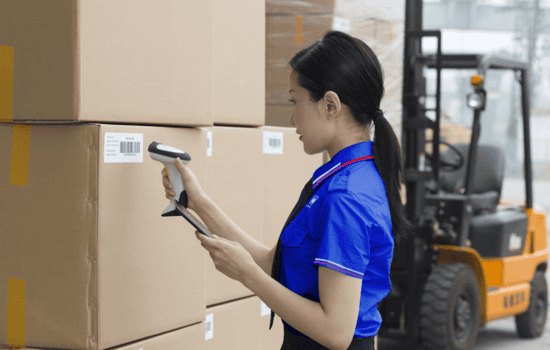 Export cartons scanned and staged for container loading
